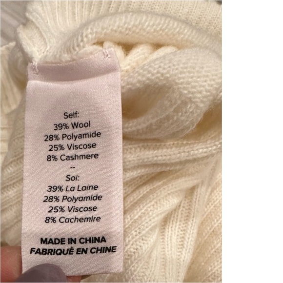 Cinq a Sept 5a7 Palomino Pullover Sweater Ribbed Ruffle Mock Neck Ivory Sz S - Picture 4 of 5